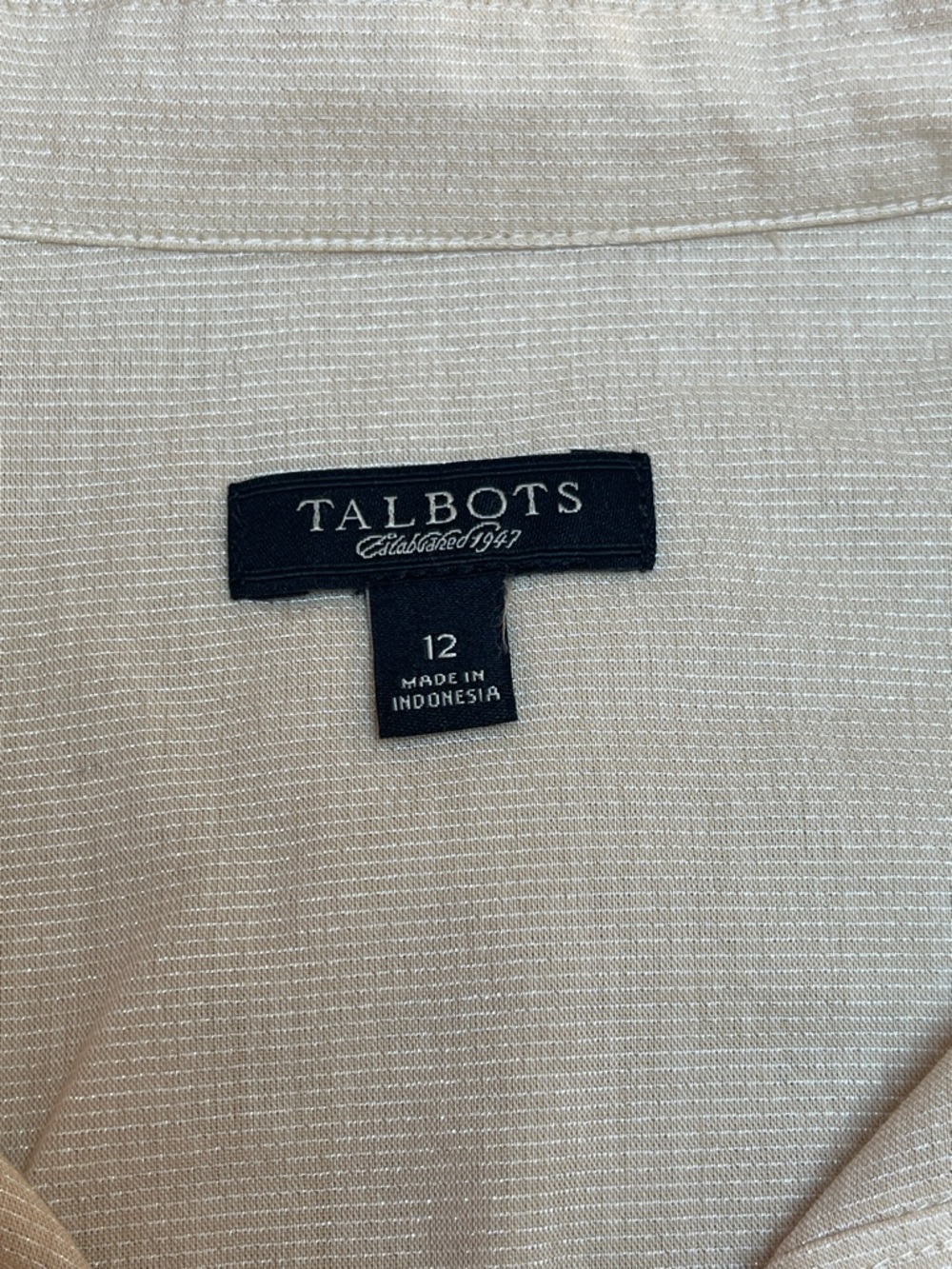 Talbots Cream And Silver Shimmer pinstripe Tunic w/ Adjustable Sleeve - size 12 - Picture 2 of 8